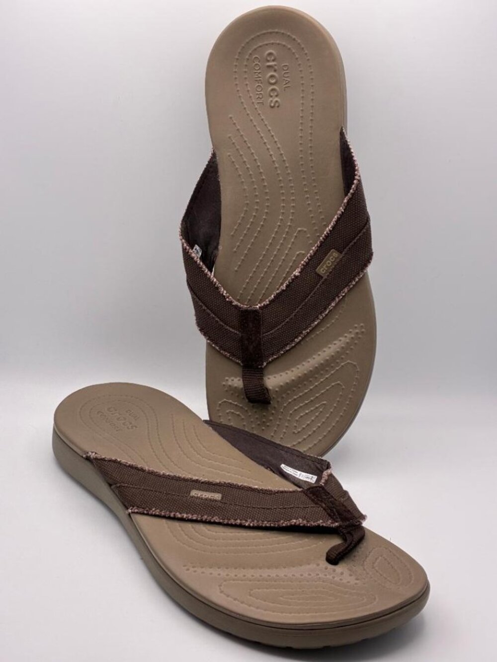 Crocs Sandals Mens SZ 15 Flip Flop Santa Cruz Canvas Frayed Dual Comfort Thong
